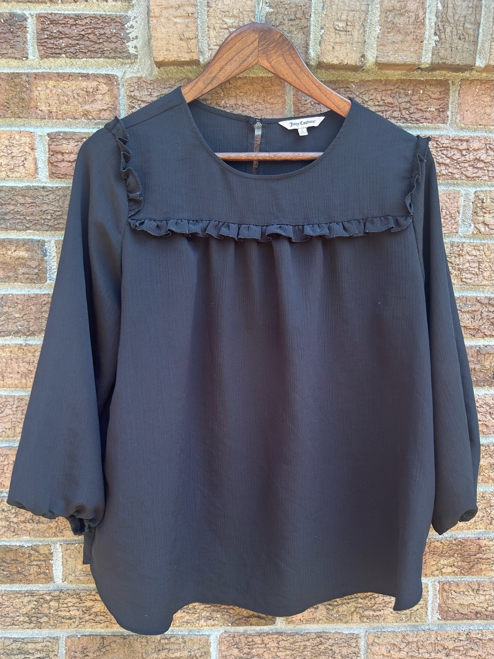 Juicy Couture Black Ruffle Yoke Blouse size large